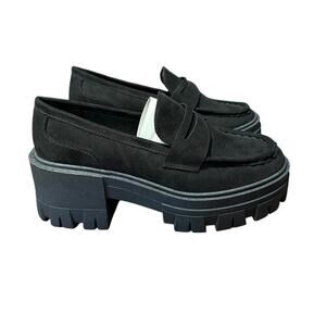 NWOT Asos Designs Black Faux Suede Chunky Loafers - Size 4